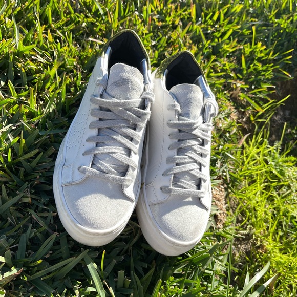 P448 Thea platform sneakers 37white Green Croc Embossed back logo $298 preowned - Picture 4 of 15